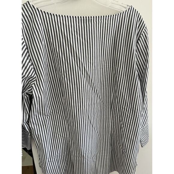 Talbot's L Gray Stripe 100% Cotton Unique 3/4 Sleeve Blouse/Tunic - Picture 2 of 6